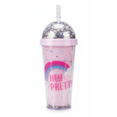 VASO INFANTIL SKORA HEY PRETTY CON CONFETTI ROSA 400 ML