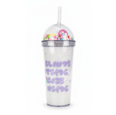 VASO INFANTIL SKORA BLANCO CON GLITTER Y POMPONES 400 ML
