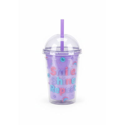 VASO INFANTIL SKORA SMILE SHINE CON CONFETTI VIOLETA 350 ML