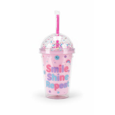 VASO INFANTIL SKORA SMILE SHINE CON CONFETTI ROSA 350 ML