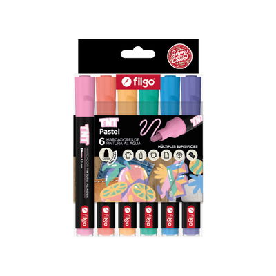 MARCADOR FILGO PUNTA AL AGUA TNT 3.0 PASTEL X6 UNIDADES
