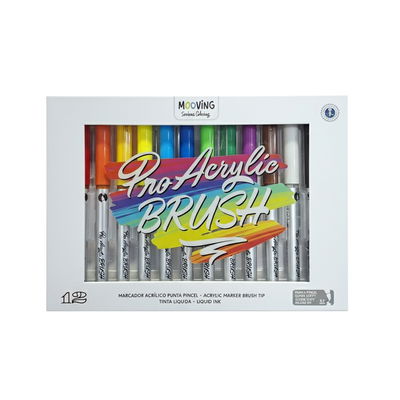 MARCADOR MOOVING ACRILICO BLISTER X 12 COLORES PTA. PINCEL