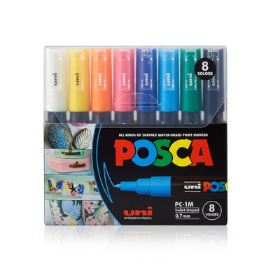MARCADOR UNI POSCA PC-1M ESTUCHE X 8 COLORES BASICOS