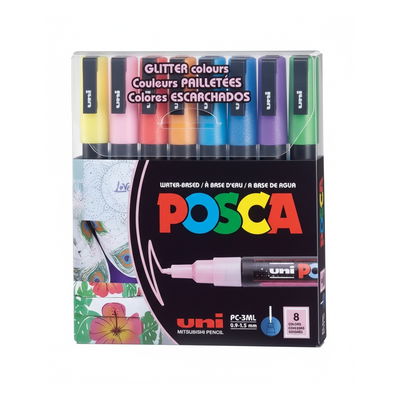 MARCADOR UNI POSCA PC-3M ESTUCHE X 8 COLORES GLITTER