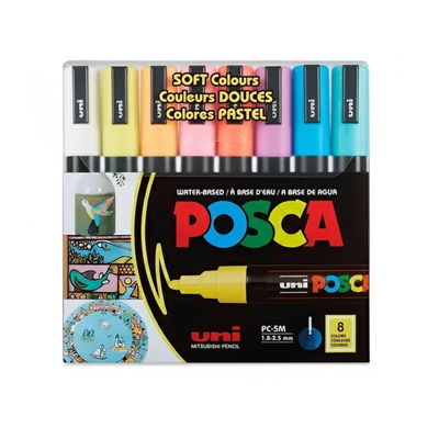 MARCADOR UNI POSCA PC-5M ESTUCHE X 8 COLORES PASTELES