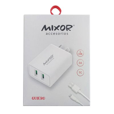 Cargador Carga Rapida 2 Puertos USB 3A + Cable Tipo C Mixor 