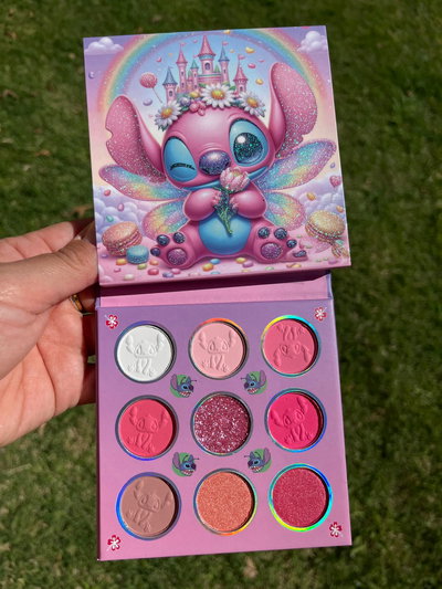 PALETA DE SOMBRAS 9 TONOS CON ESPEJO STITCH ROSA MARIPOSA