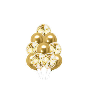 SET GLOBOS LATEX CONFETTI DORADO x 10 unidades 