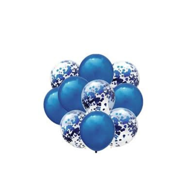 SET GLOBOS LATEX CONFETTI AZUL x 10 unidades 