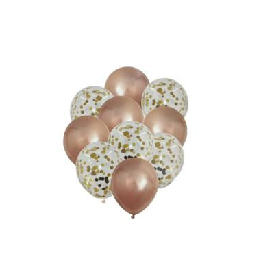 SET GLOBOS LATEX CONFETTI ROSA GOLD x 10 unidades 