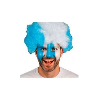 PELUCA AFRO  ARGENTINA BLANCO Y CELESTE