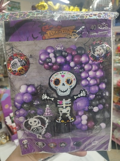 SET GLOBOS ARCO ESQUELETO HALLOWEEN 