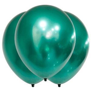 PACK GLOBO LATEX VERDE CROMO PLATINO 12 PULGADAS