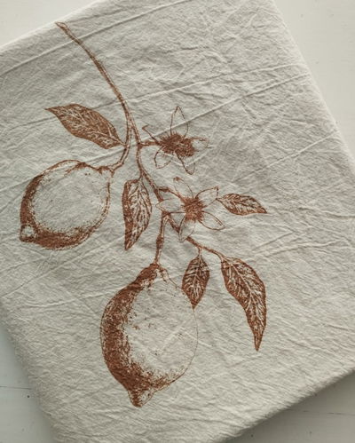 Tusor Serigrafía Azahar cítrico- ancho 150 cm