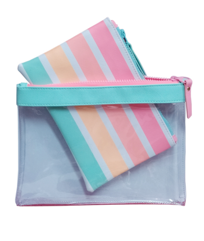 ⁠Neceser x2 transparente rayas pastel