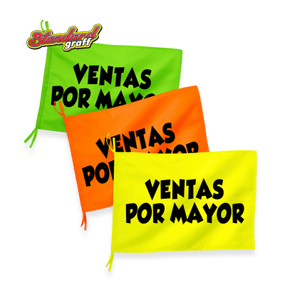 Bandera fluo (70x47cm) para comercio "VENTAS POR MAYOR" - cod:98
