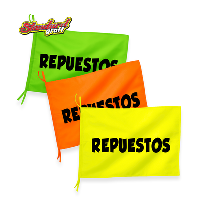 Bandera fluo (70x47cm) para comercio "REPUESTOS" - cod:90