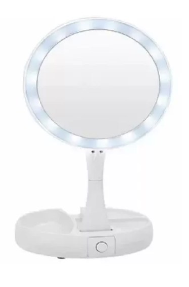 Espejo doble plegable con aumento x10 con luz led