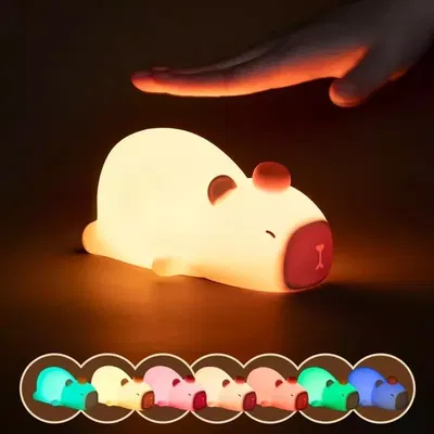 Velador Capibara Led Usb Luz Noche Rgb Recargable Silicona 