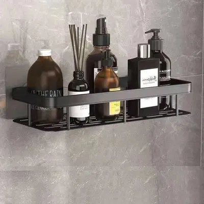 Estante Repisa Con Adhesivos Para Ducha, Baño y Cocina – Organizador  Metálico Negro Mate