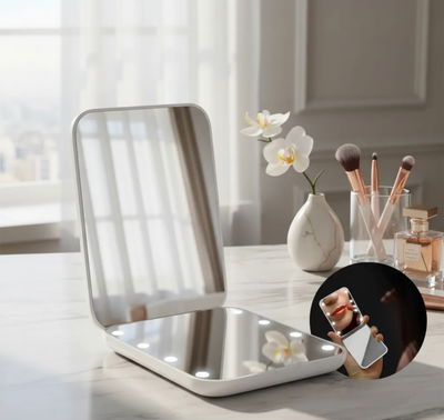 Espejo maquillaje con luz led portatil