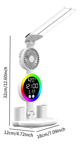 Lampara de escritorio led con reloj rgb y ventilador