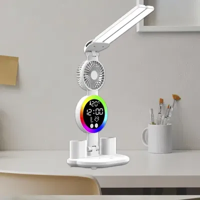 Lampara de escritorio led con reloj rgb y ventilador