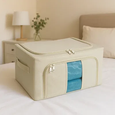 Caja Organizadora Plegable De Tela Con Cierre Y Visor MEDIANO