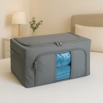 Caja Organizadora Plegable De Tela Con Cierre Y Visor GRANDE