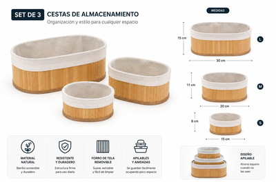 Organizador de bambú pack x 3