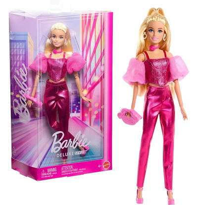 Barbie Deluxe Style n° 5. Top con corsé brillante y Pantalones. Collar de rosas y Bolso. 
