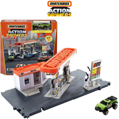 Matchbox. Playset Estación de combustible “Action Drivers” muy Realista. 