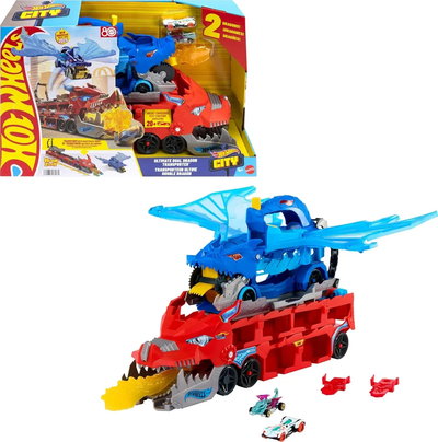Hot Wheels City. Supertrailer. Set Dual Dragon Ataque Doble + 2 Vehículos 1:64 .