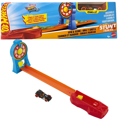 Hot Wheels Gira y Anota + Auto Acrobacia Gira y Puntua incluye vehículo escala 1:64.