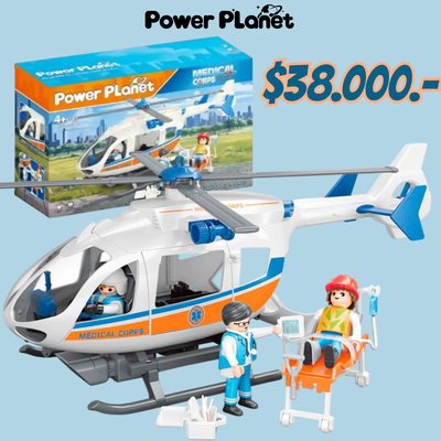 Helicóptero Médico de Rescate. Incluye 3 Figuras. Compatibles con Playmobil. Power Planet.