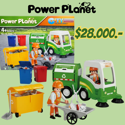 Camión De Basura. Compatible con Playmobil. Incluye Figuras, accesorios. Power Planet. 