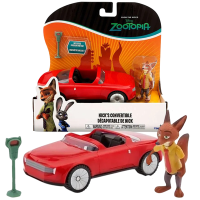 Zootopia de Disney Vehículo descapotable y figura de Nick Wilde.