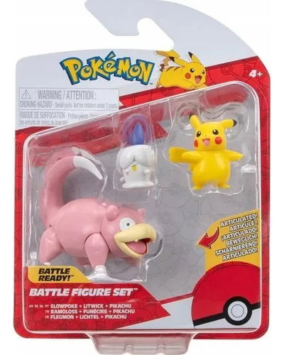 Pokémon 3 Figuras Battle Ready. Pikachu - Slowpoke - Litwick.