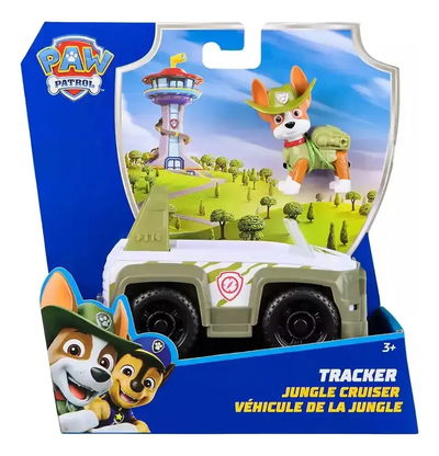 Paw Patrol. Figura de TRACKER y VEHÍCULO DE LA JUNGLA (articulado). 