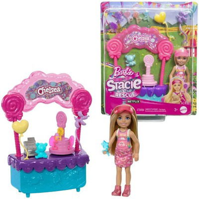 Barbie. Chelsea & Stand Lollipop, Set de juegos de 10 piezas con accesorios.