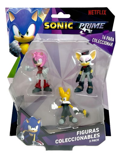Sonic Prime. Set 3 Figuras Tails, Amy Rose, Rouge Bat. Sega - Netflix.