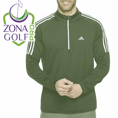 Buzo 1/2 cierre Adidas 3 tiras Oliva