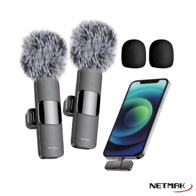 MICROFONO CORBATERO NETMAK NM-MC12 DUAL INAL TIPO C ANDROID/IOS RECEP 20MTS	