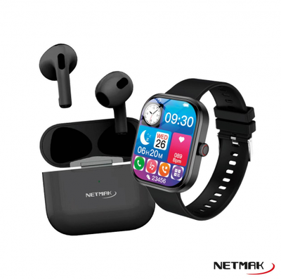 KIT NETMAK NM-VITALITY SMARTWATCH Y AURICULAR TWS BT NEGRO	