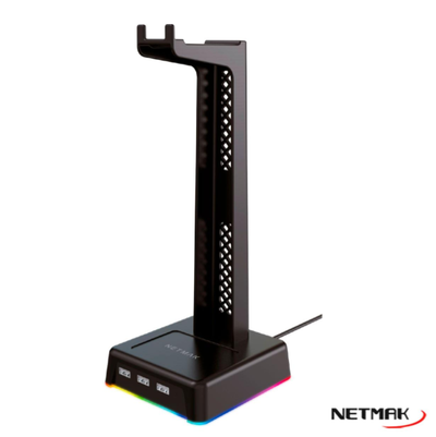 SOPORTE P/AURICULAR NETMAK NM-HS430 RGB/3 PUERTOS USB 2.0/ANTIDESLIZANTE