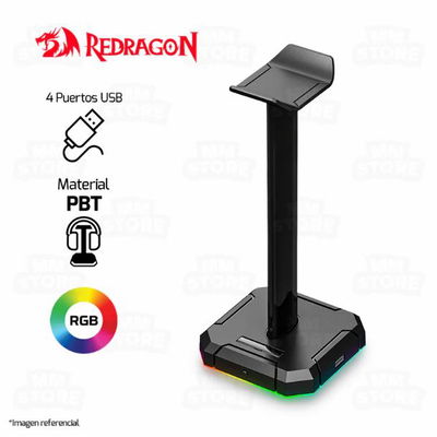 SOPORTE P/AURICULAR GAMER REDRAGON HA300 SCEPTER PRO 4 USB + LED