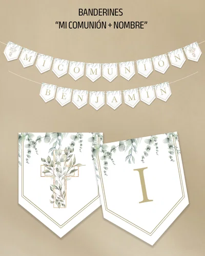 Banderines XL Guirnalda "Mi Comunión + Nombre"