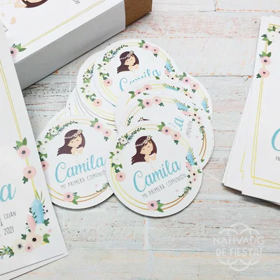 Kit de Comunión Personalizado Estampitas, Banderines, Toppers y Stickers
