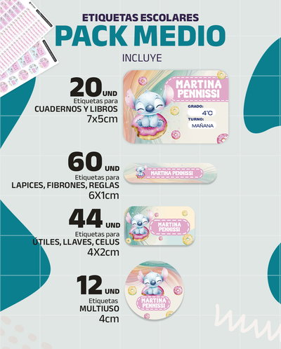 Etiquetas escolares PACK MEDIO