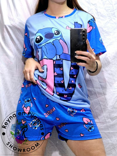PIJAMA VERANO STITCH CORAZONES